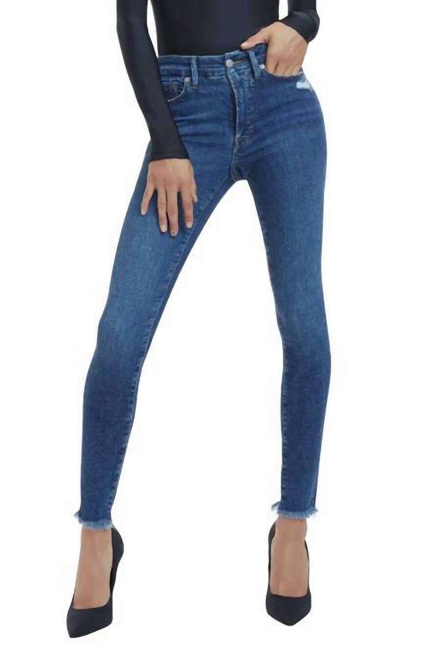 NEW GOOD AMERICAN raw hem skinny leg jeans in indigo